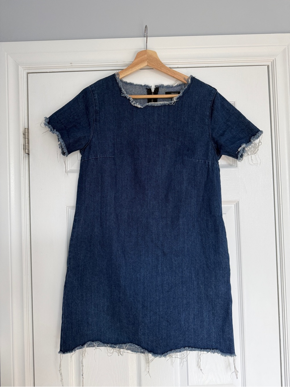Forever 21 Dark Indigo Frayed Denim Mini Dress